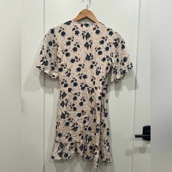 J.O.A. Cream Mini Wrap Dress with Blue Floral Print - Picture 3 of 3